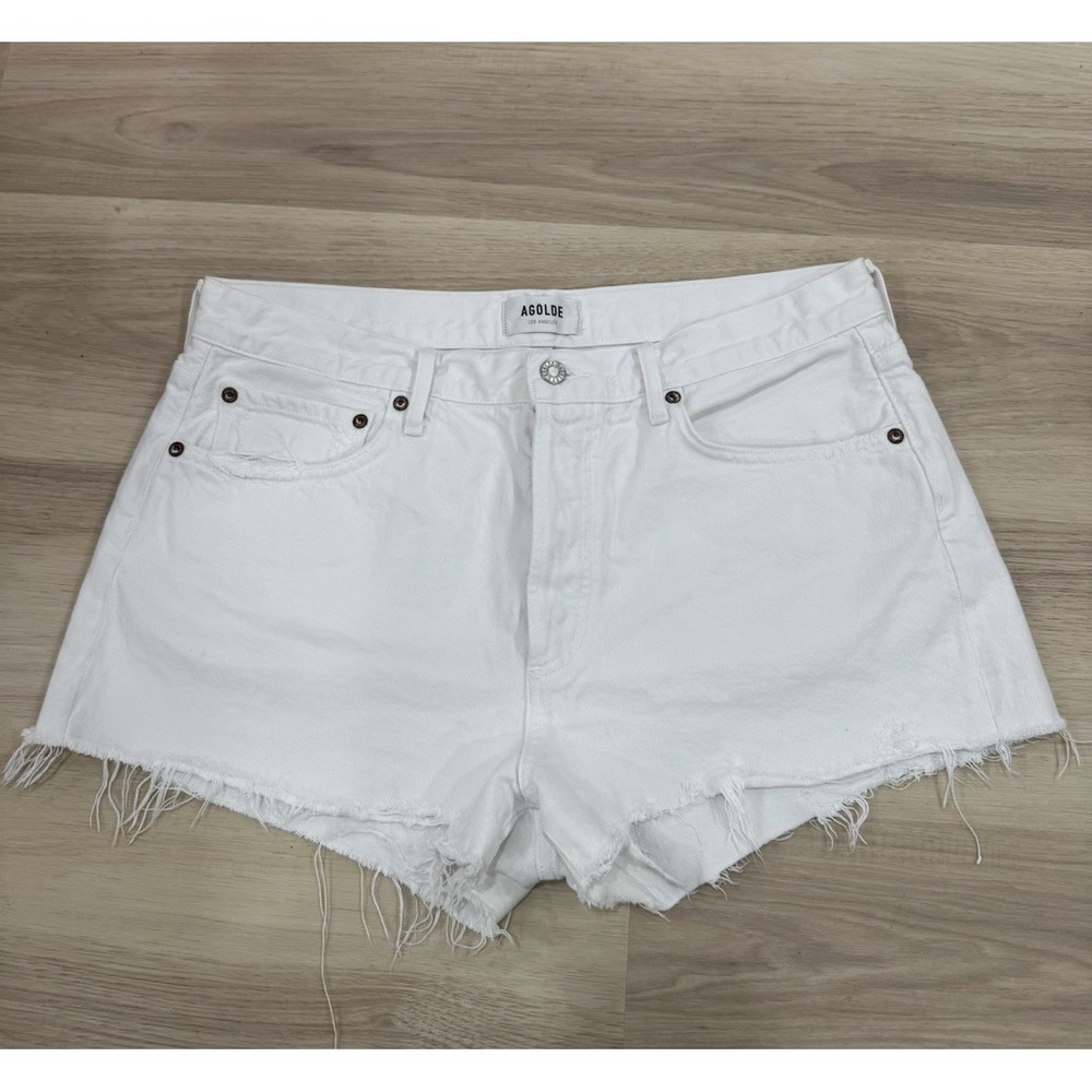 Agolde Parker Shorts Cut Off Denim Jean High Rise Womens 31 Ivory White